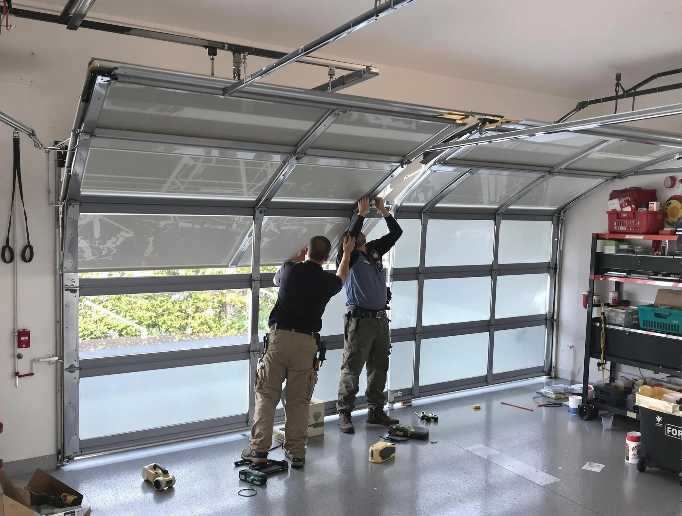 Sherrelwood Garage Door Repair expert performing precise panel replacement on Sherrelwood garage door