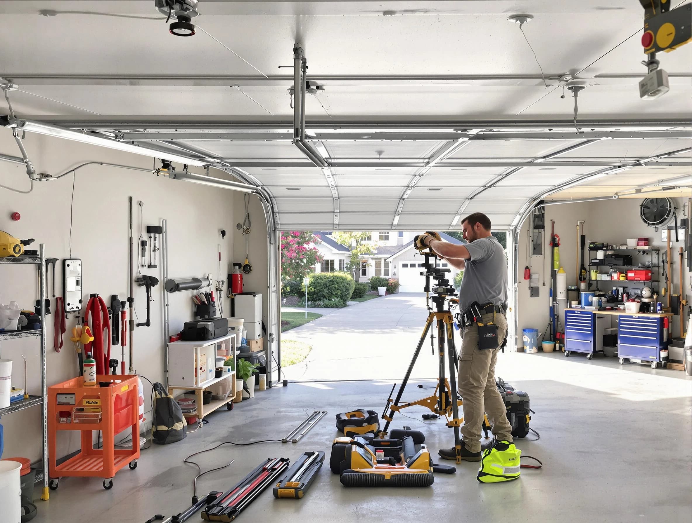 Sherrelwood Garage Door Repair specialist performing laser-guided track alignment in Sherrelwood