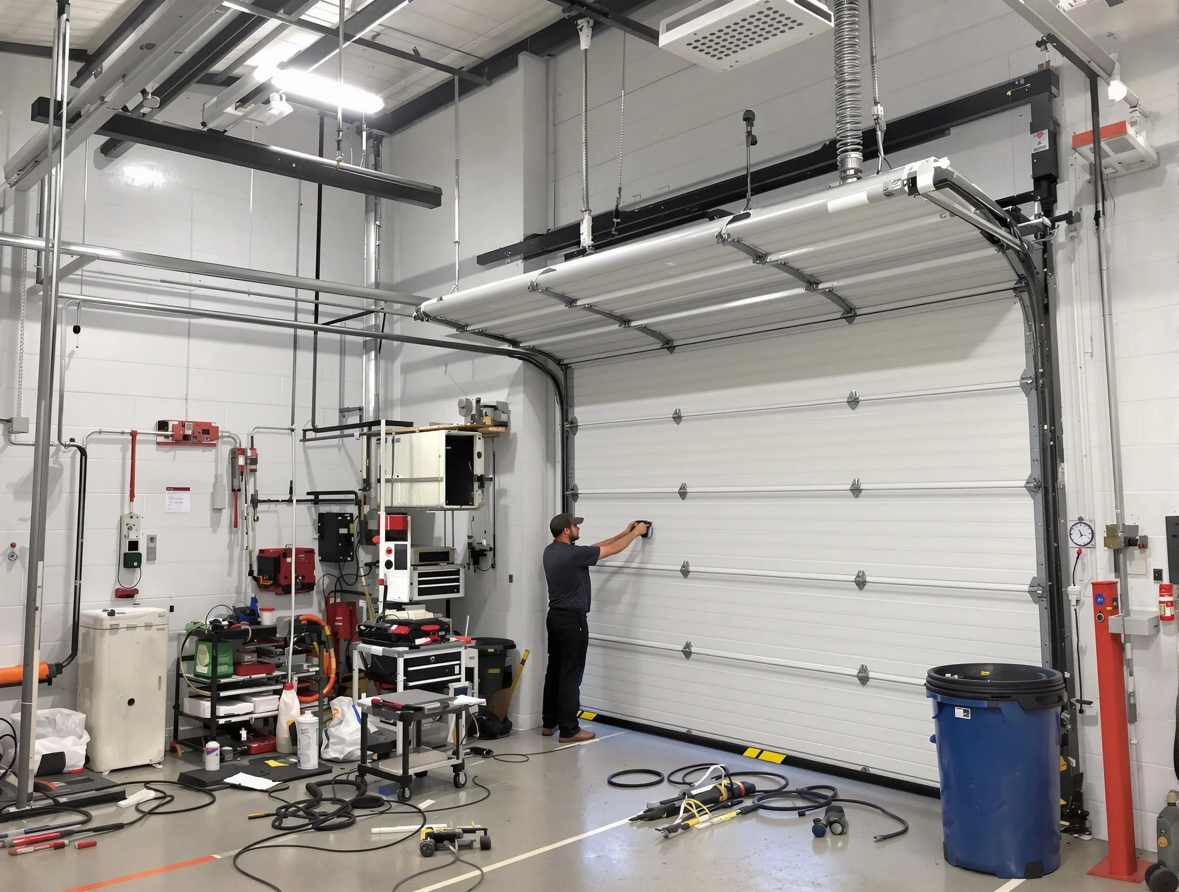 Sherrelwood Garage Door Repair certified technician performing commercial door repair at a Sherrelwood business facility