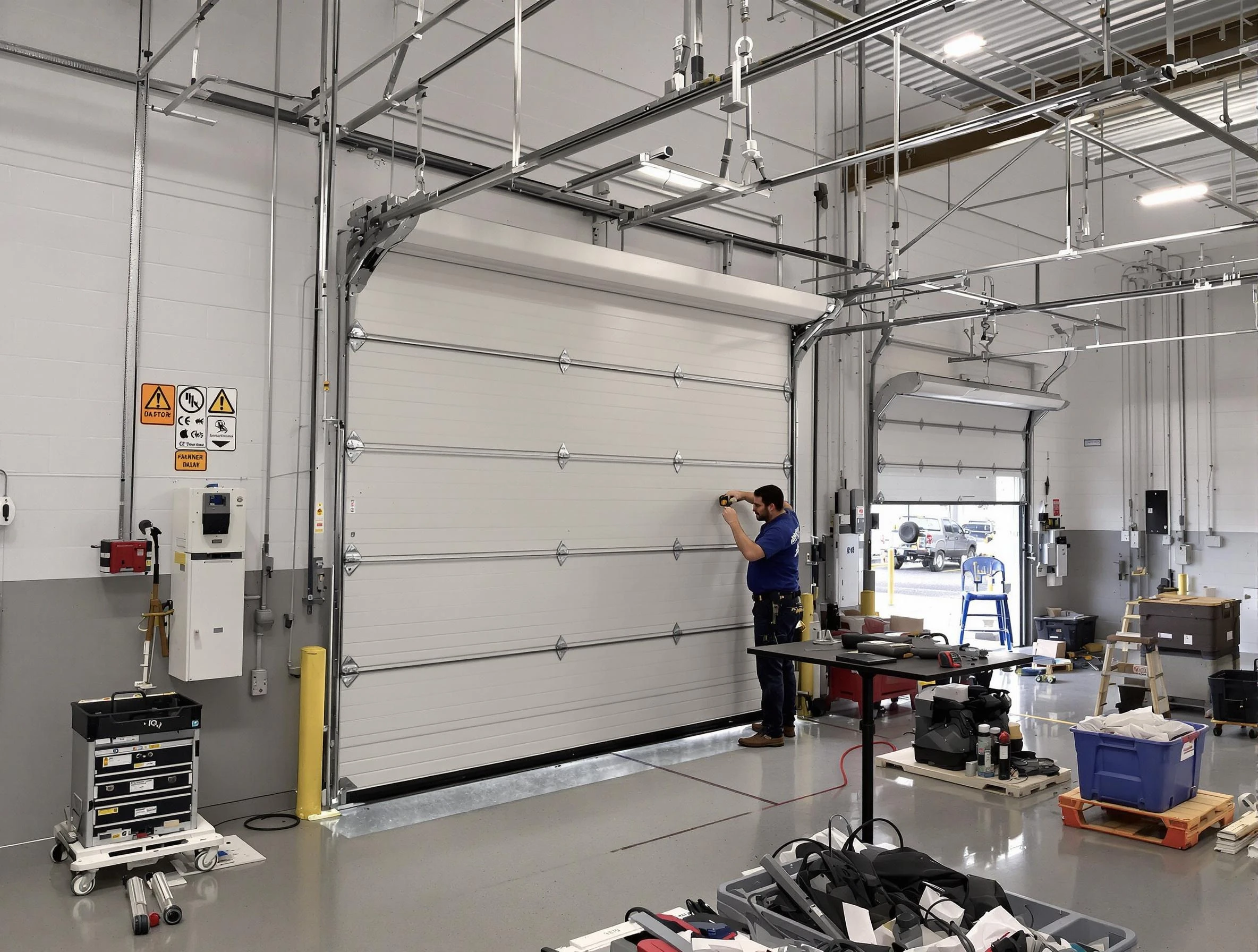Commercial garage door repair being performed by Sherrelwood Garage Door Repair expert in Sherrelwood