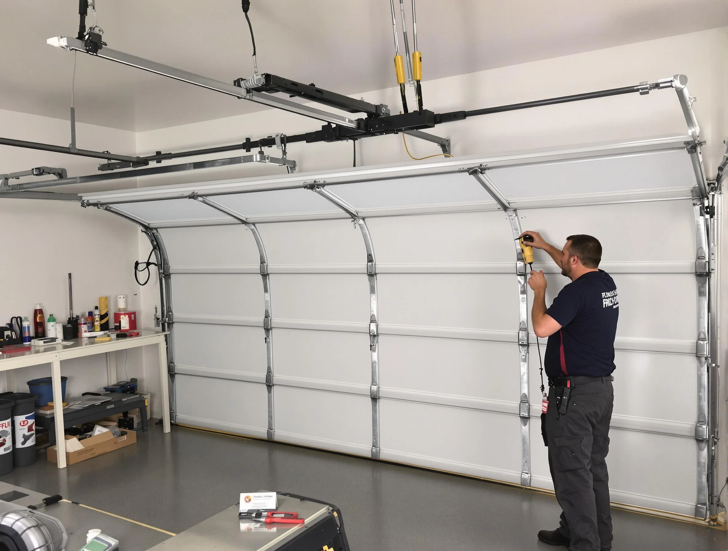 Sherrelwood Garage Door Repair certified technician performing overhead door system repair in Sherrelwood